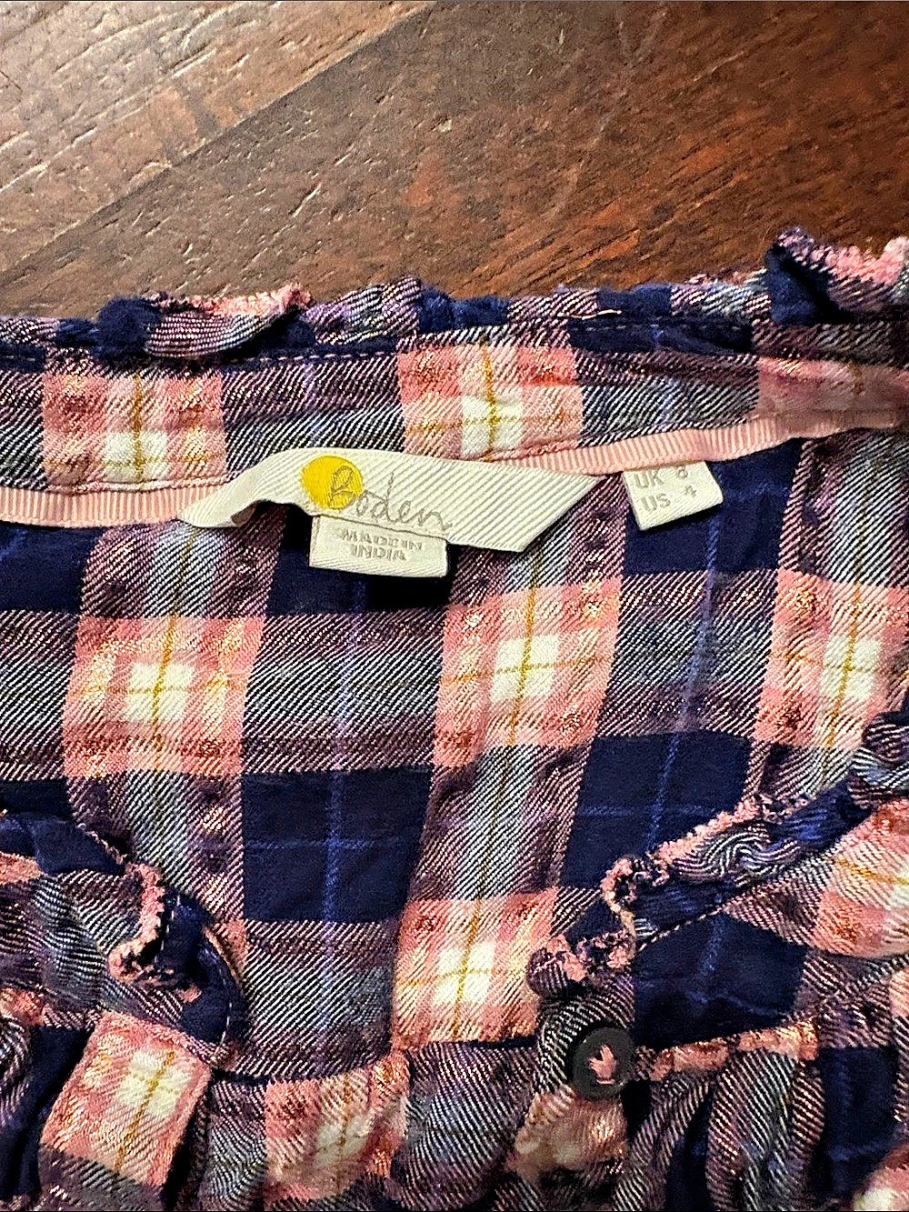 Boden Plaid Ruffle Blouse Size 4 - Picture 2 of 2
